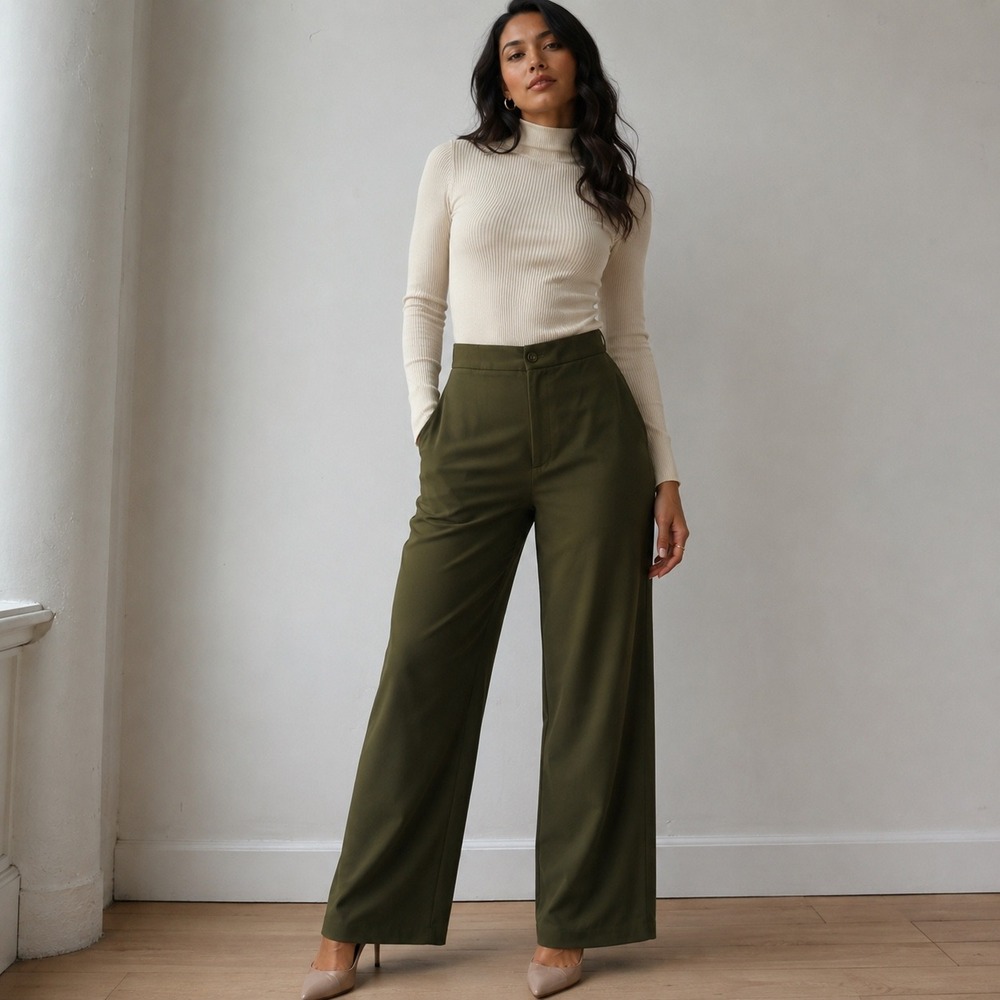 Lulus XL Olive Green High Rise Wide Leg Trouser Pants NWT 31" Inseam